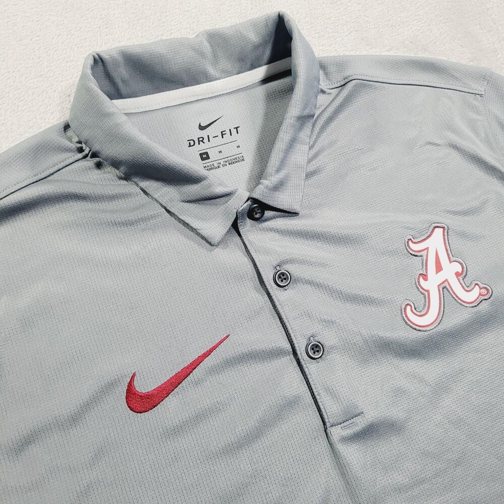 Alabama Crimson Tide Shirt Mens Medium Gray NCAA Nike Dri Fit Polo Performance